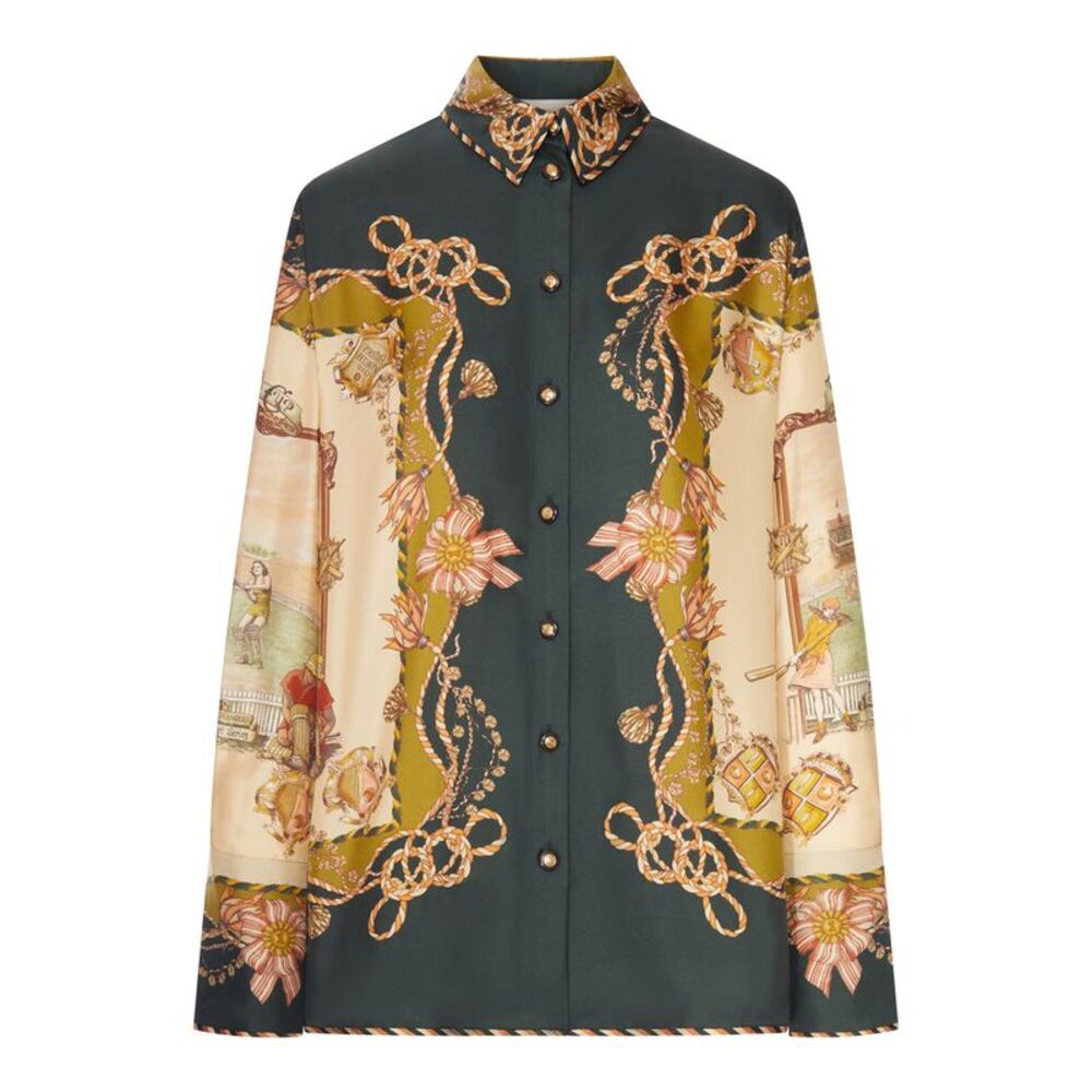 Zimmermann Women Printed Satin Shirt With A Scarf Motif